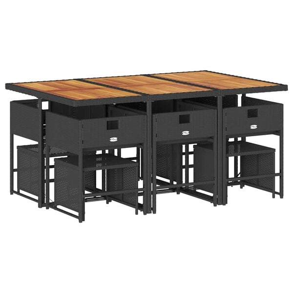 vidaXL Set da Pranzo da Giardino 11 pz con Cuscini in Polyrattan Nero