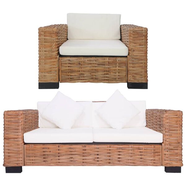 vidaXL Set Divani 2 pz con Cuscini in Rattan Naturale