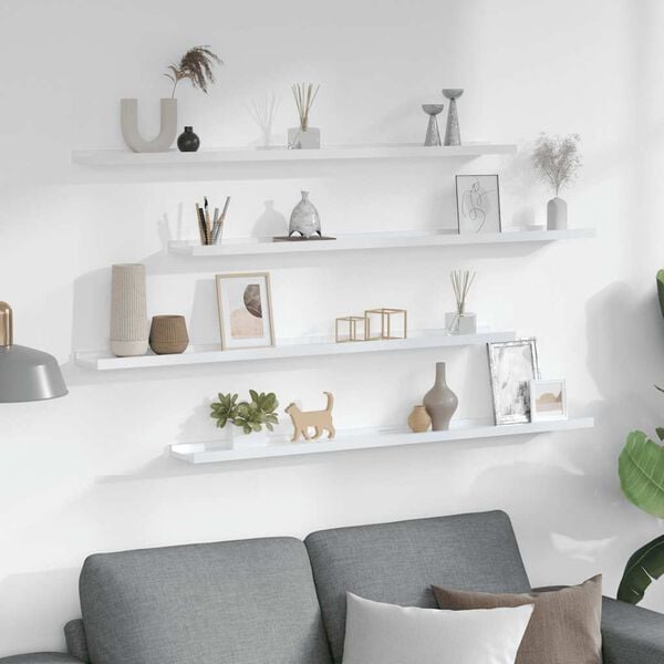 vidaXL Mensole da Parete 4 pz Bianco Lucido 100x9x3 cm