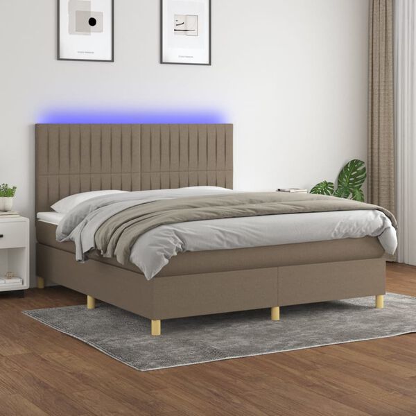 vidaXL Letto a Molle con Materasso e LED Tortora 180x200 cm in Tessuto