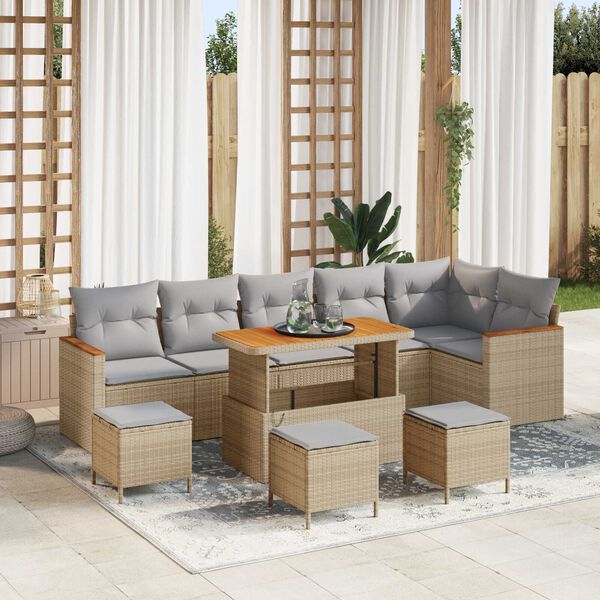 vidaXL Set Divano da Giardino 10 pcs Beige polyrattan