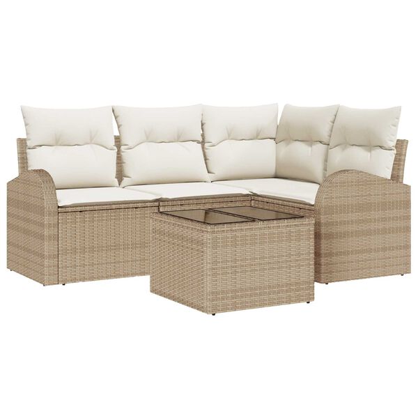 vidaXL Set Divano da Giardino 5 pcs Beige e Bianco polyrattan