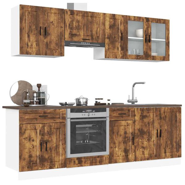 vidaXL Set Mobili da Cucina 8 pz Porto Rovere Fumo Legno Multistrato