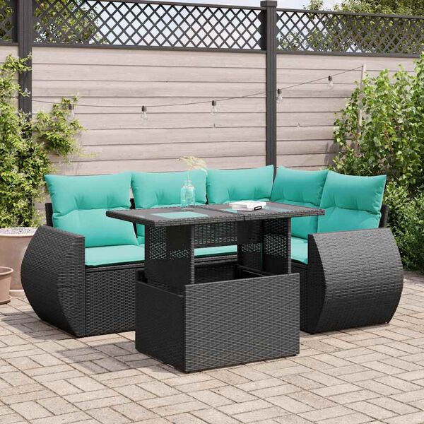vidaXL Set Divani da Giardino 5 pz con Cuscini Nero Polyrattan Acacia
