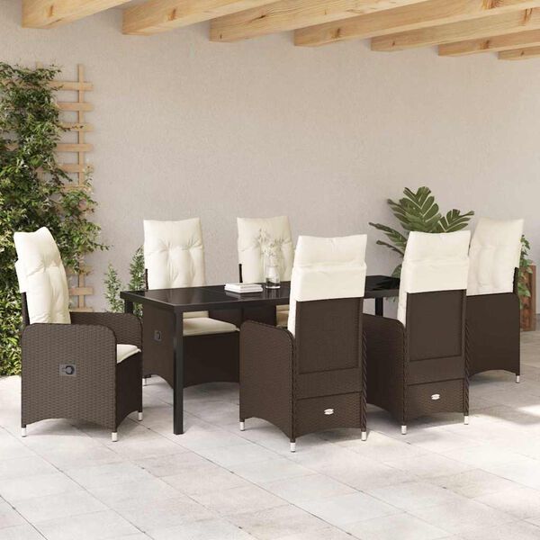 vidaXL Set da Pranzo per Giardino 7 pcs Marrone Poly Rattan
