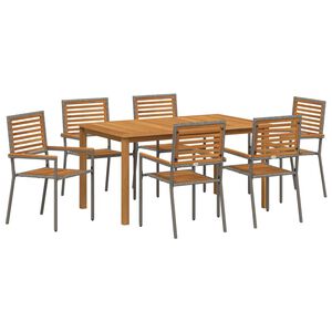 vidaXL Set da Pranzo per Giardino 7 pz Grigio Legno di Acacia Massello