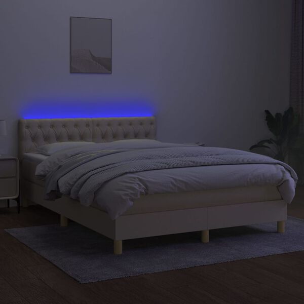 vidaXL Letto a Molle con Materasso e LED Crema 140x190 cm in Tessuto