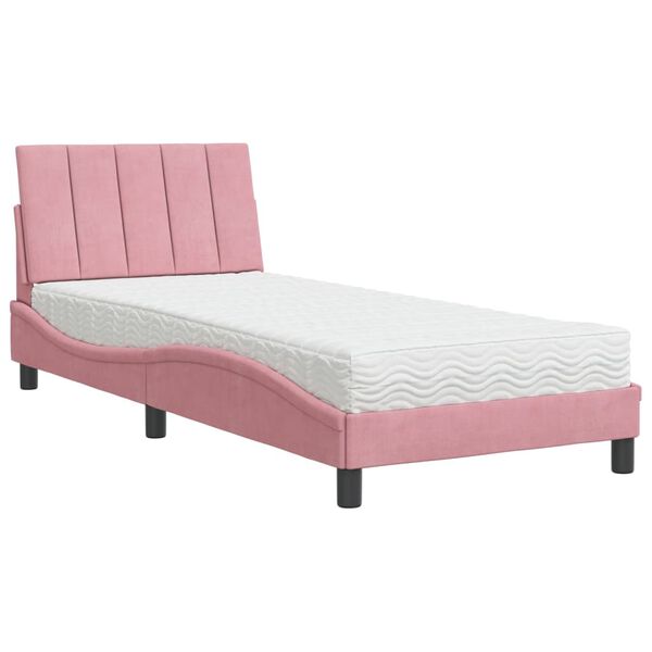 vidaXL Letto con Materasso Hanko Rosa 90x200 cm in Velluto