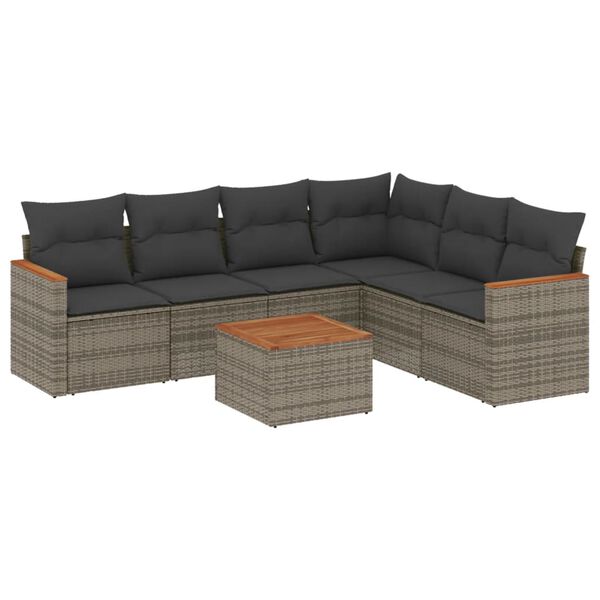vidaXL Set Divani da Giardino 7 pz con Cuscini Grigio in Polyrattan