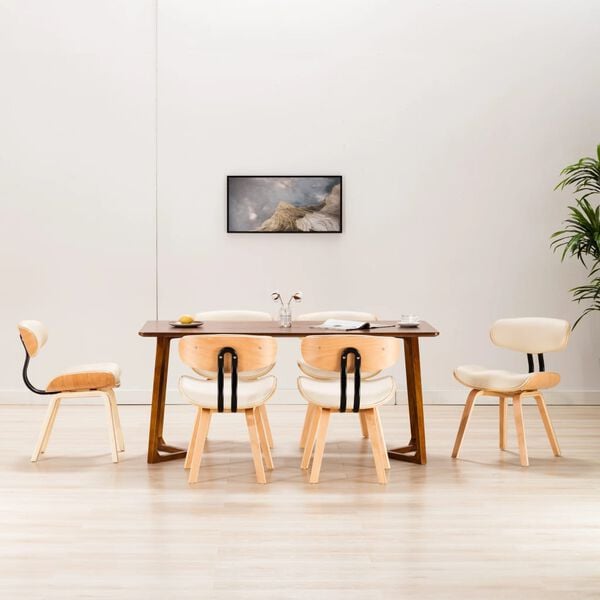 vidaXL Sedie da Pranzo 6 pz Crema in Legno Piegato e Similpelle