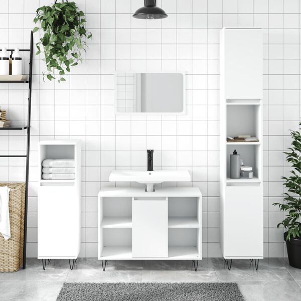 vidaXL Armadietto da Bagno Bianco 30x30x100 cm in Legno Multistrato