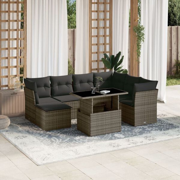 vidaXL Set Divano da Giardino 8 pz con Cuscini Grigio in Polyrattan