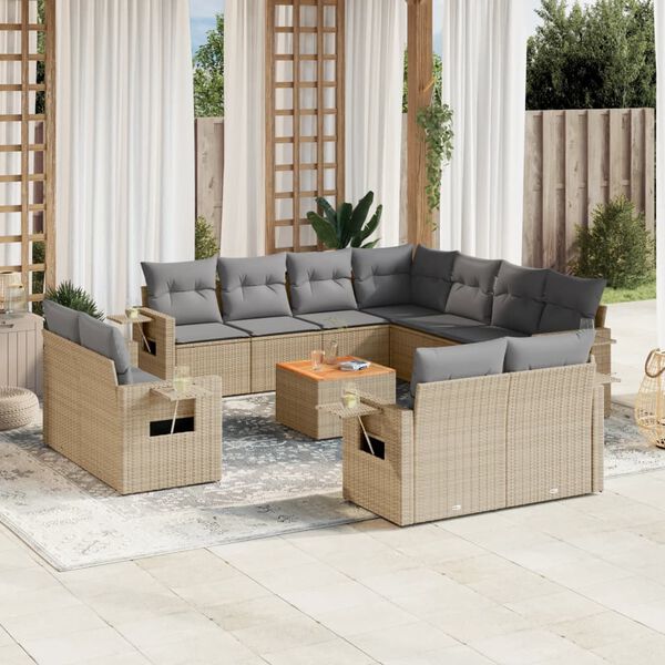 vidaXL Set Divano da Giardino 12 pz con Cuscini Beige Misto Polyrattan