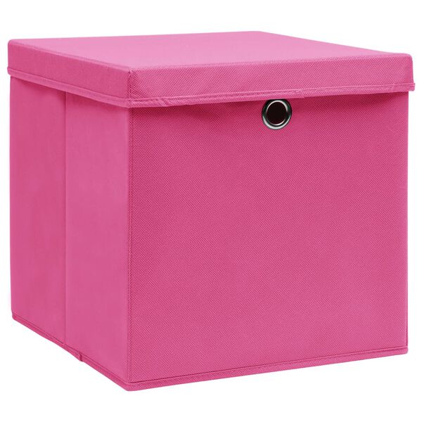 vidaXL Scatole Portaoggetti con Coperchi 10pz Rosa 32x32x32 cm Tessuto