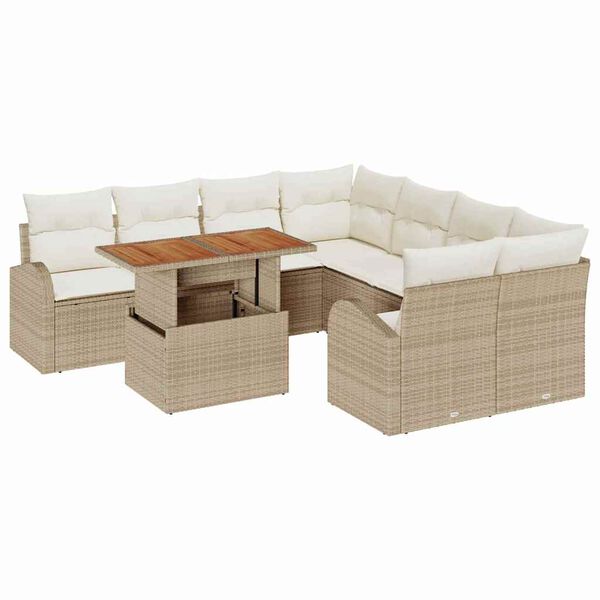 vidaXL Set Divano da Giardino con cuscino 9 pcs beige e panna