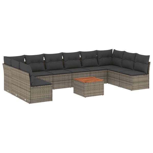 vidaXL Set Divani da Giardino 11 pz con Cuscini in Polyrattan Grigio