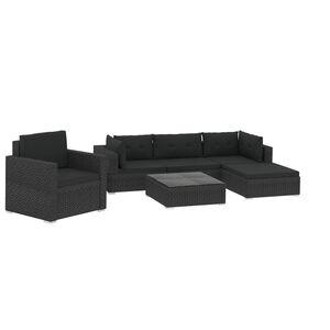 vidaXL Set Divani da Giardino 6 pz con Cuscini in Polyrattan Nero