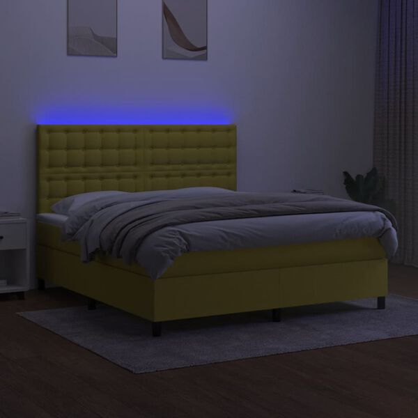 vidaXL Letto a Molle con Materasso e LED Verde 180x200 cm in Tessuto