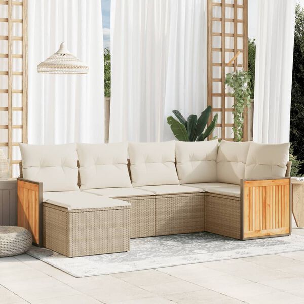 vidaXL Set Divano da Giardino 6 pz con Cuscini Beige in Polyrattan