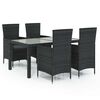 vidaXL Set da Pranzo da Giardino 5 pz con Cuscini in Polyrattan Nero