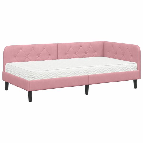 vidaXL Cornice del letto ad angolo Rosa 90 x 200 cm Velluto