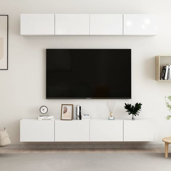 vidaXL Mobili TV 4 pz Bianco Lucido 100x30x30 cm in Legno Multistrato