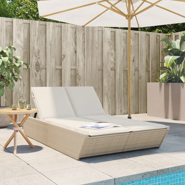 vidaXL Lettino Prendisole con Cuscini Beige in Polyrattan