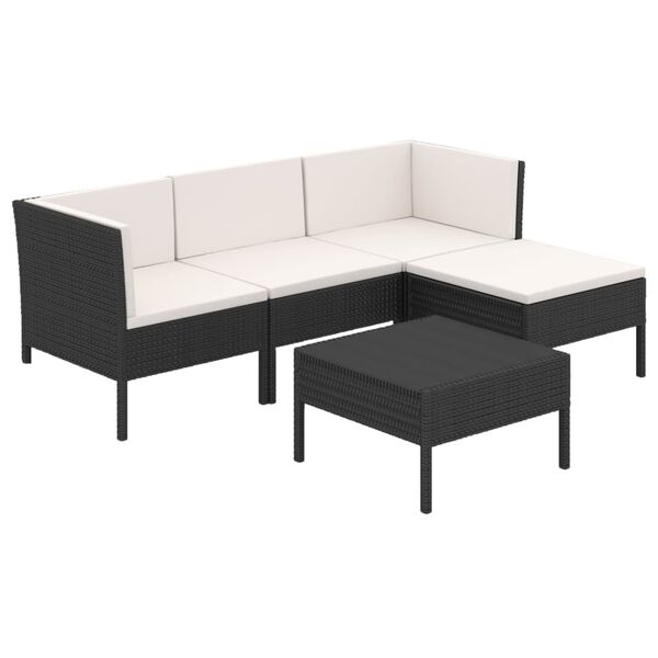 vidaXL Set Divani da Giardino 5 pz con Cuscini in Polyrattan Nero