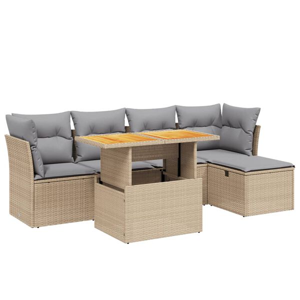 vidaXL Set Divano da Giardino 6 pz con Cuscini Beige in Polyrattan