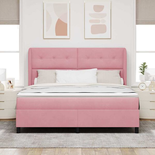 vidaXL Letto a molle con materasso Rosa 200 x 180 cm Velluto