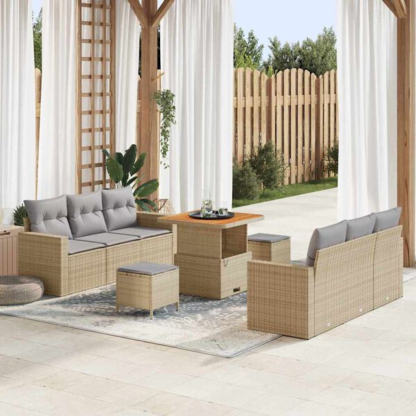 vidaXL Set Divano da Giardino con cuscino 9 pcs beige e grigio chiaro