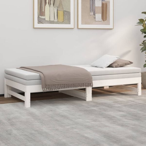 vidaXL Dormeuse Estraibile Bianca 2x(75x190) cm Legno Massello di Pino