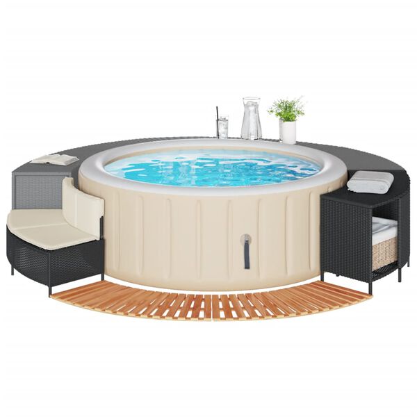 vidaXL Bordo per Spa Nero in Polyrattan e Legno Massello di Acacia