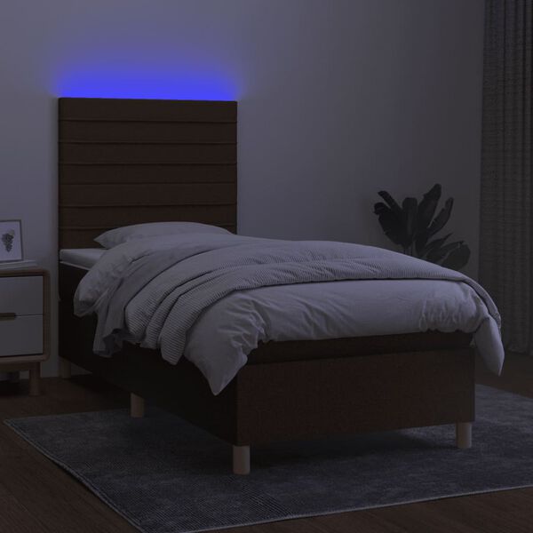 vidaXL Letto a Molle Materasso e LED Marrone Scuro 100x200 cm Tessuto