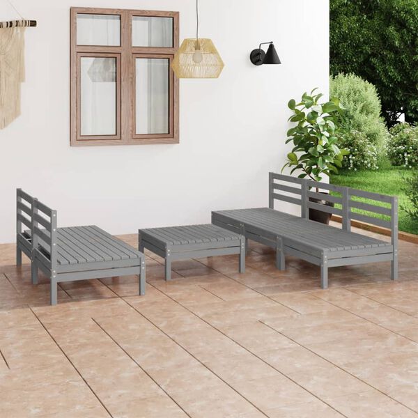 vidaXL Set Divani da Giardino 6 pz Grigio in Legno Massello di Pino