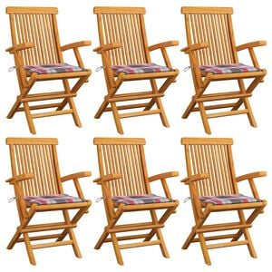 vidaXL Sedie Pieghevoli Cuscini Motivo Quadri Rosso 6pz Massello Teak