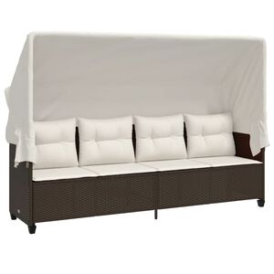 vidaXL Lettino Prendisole con Baldacchino e Cuscini Marrone Polyrattan