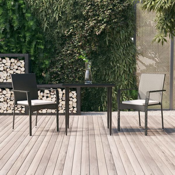 vidaXL Set da Pranzo da Giardino 3 pz con Cuscini Nero in Polyrattan