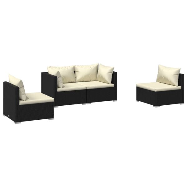 vidaXL Set Divani da Giardino 4 pz con Cuscini in Polyrattan Nero