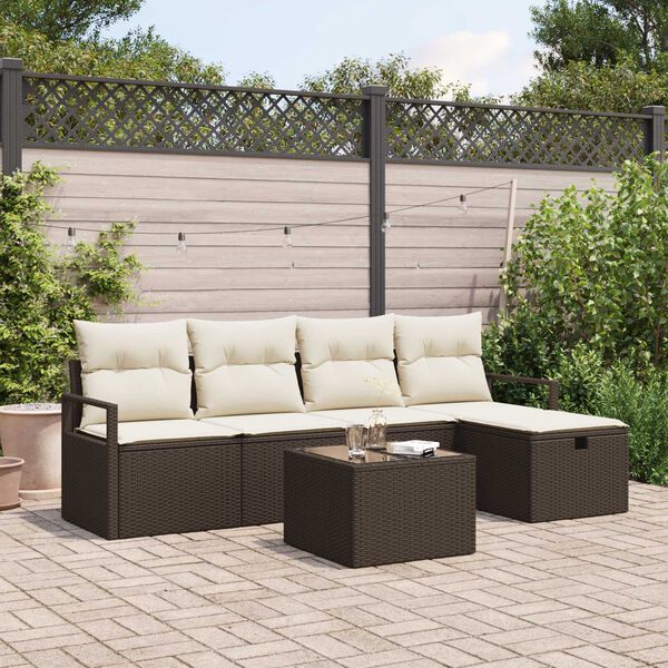 vidaXL Set Divano da Giardino con cuscino 6 pcs Marrone Poly Rattan