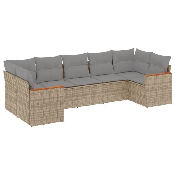 vidaXL Set Divani da Giardino 7 pz con Cuscini Beige in Polyrattan