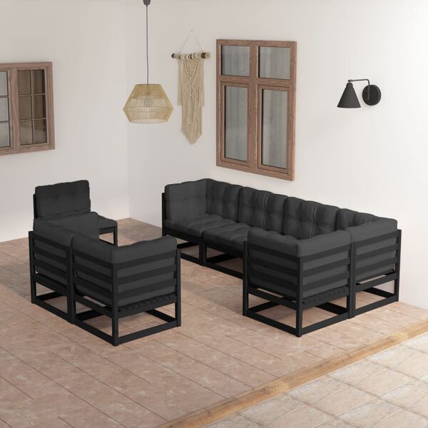 vidaXL Set Salotto Giardino 8 pz Cuscini Antracite Legno Massello Pino