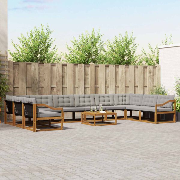 vidaXL Set di divani da esterno 11 pcs Grigio Naturale e Chiaro
