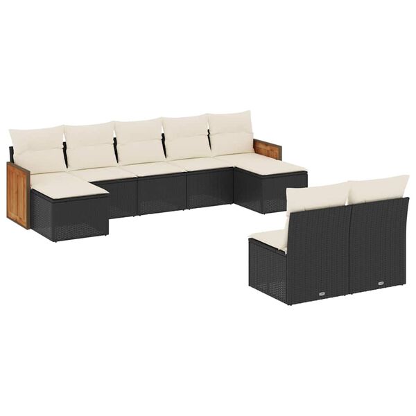 vidaXL Set Divani da Giardino 9 pz con Cuscini Nero in Polyrattan