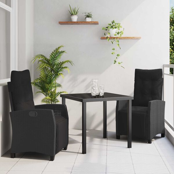 vidaXL Set da Pranzo per Giardino con cuscino 3 pcs Nero polyrattan