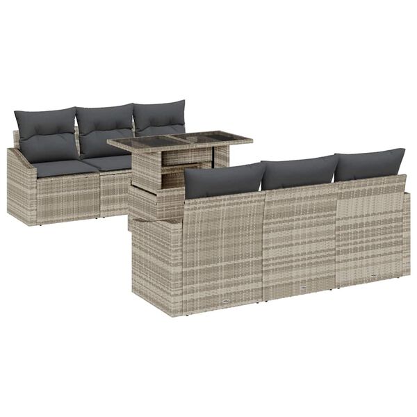 vidaXL Set Divano da Giardino 7 pcs Grigio chiaro polyrattan
