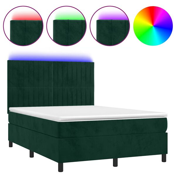 vidaXL Letto a Molle con Materasso e LED Verde Scuro 140x200cm Velluto