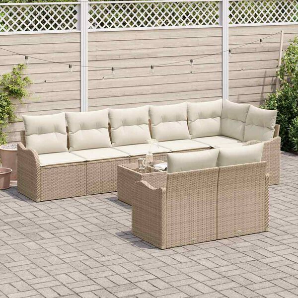 vidaXL Set Divano da Giardino 9 pcs Beige polyrattan