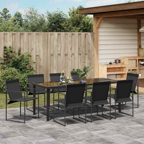 vidaXL Set da Pranzo per Giardino 9 pcs Nero