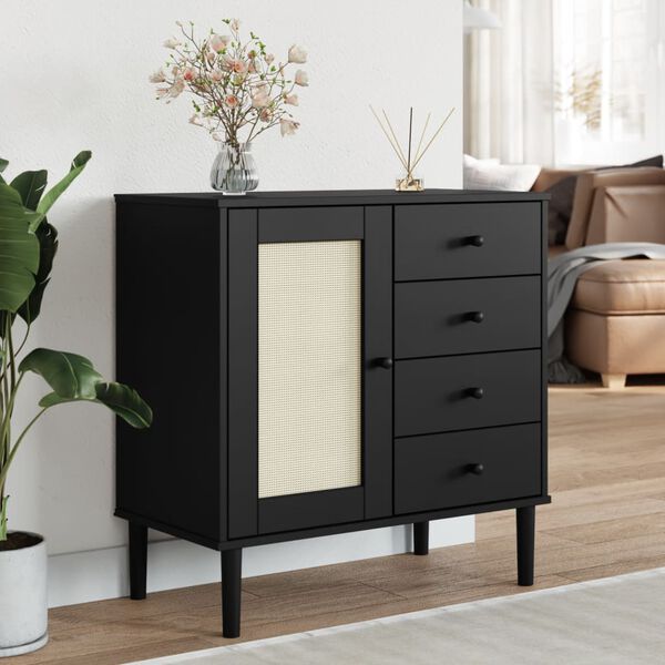 vidaXL Credenza SENJA Aspetto Rattan Nero 80x40x80 cm Massello Pino
